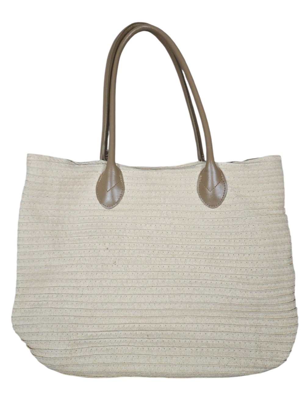Cream Straw Tote with Leather Straps